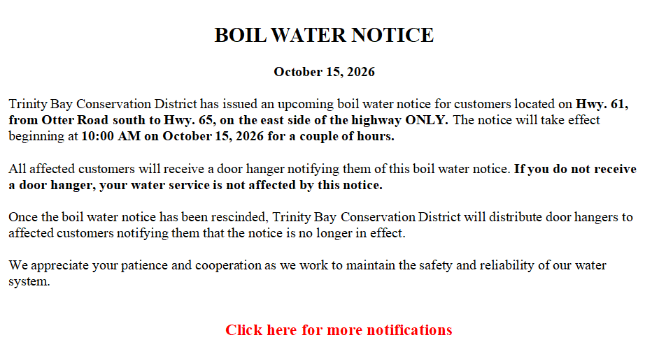 Boil Water Notice - Hwy 61 - Otter to Hwy 65 - Door Hangers - 10-15-2026
